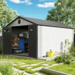 Domi 8x16 FT Outdoor Resin Storage Shed, All-Weather Double-Wall Storage Building with Lockable Doors and Ventilated Roof, Ideal for Lawn Tools, Bikes, Mowers, and Pool Equipment, Grey - Image 2