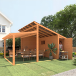AECOJOY 18.7' × 12.5' Outdoor Wooden Gazebo with Storage Shed