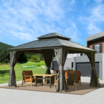 DOMI Outdoor Living 12x12 Classic Hardtop Gazebo with Aluminum Frame, Galvanized Steel Double Roof, Netting & Curtains - Image 2