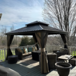 DOMI Outdoor Living 12x12 Classic Hardtop Gazebo with Aluminum Frame, Galvanized Steel Double Roof, Netting & Curtains - Image 3