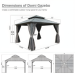 DOMI Outdoor Living 12x12 Classic Hardtop Gazebo with Aluminum Frame, Galvanized Steel Double Roof, Netting & Curtains - Image 4