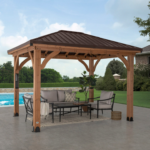 Backyard Discovery Barrington 12x10 Cedar Hardtop Gazebo with Galvanized Steel Roof & PowerPort