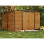 Arrow Woodridge 10 ft. x 8 ft. Galvanized Steel Storage Shed with Woodgrain Finish - Image 2