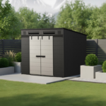 Suncast Modernist 8' x 7' Dual Barn Door Storage Shed – 362 Cu. Ft. Capacity, Steel Frame - Image 2
