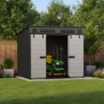 Suncast Modernist 8' x 7' Dual Barn Door Storage Shed – 362 Cu. Ft. Capacity, Steel Frame - Image 3