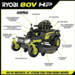 RYOBI 80V HP Brushless 54-Inch Battery Electric Zero Turn Riding Lawn Mower - Image 4