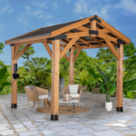 Backyard Discovery Norwood 10 x 10 ft. Cedar Wood Hardtop Gazebo with PowerPort