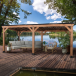 Backyard Discovery Arcadia 24 x 12 ft. Cedar Wood Hardtop Sloped Roof Gazebo with PowerPort - Image 2