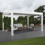 Backyard Discovery Windham 14 x 10 ft. Modern Galvanized Steel Pergola with Sail Shade Canopy & PowerPort