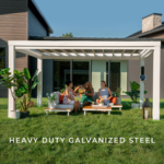 Backyard Discovery Windham 14 x 10 ft. Modern Galvanized Steel Pergola with Sail Shade Canopy & PowerPort - Image 2