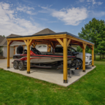 Backyard Discovery Kingsport 20 x 20 ft. Cedar Wood Carport with Galvanized Steel Sloped Roof & PowerPort