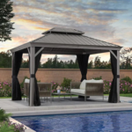 PURPLE LEAF 10 x 12 ft. Light Grey Hardtop Gazebo with Galvanized Steel Roof, Aluminum Frame, Curtains & Netting