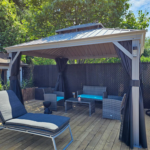 PURPLE LEAF 10 x 12 ft. Light Grey Hardtop Gazebo with Galvanized Steel Roof, Aluminum Frame, Curtains & Netting - Image 3