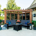 Backyard Discovery Tuscany Cabana Cedar Pergola with Built-In Conversation Seating & Bamboo Privacy Panels - Image 2