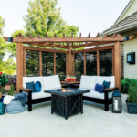 Backyard Discovery Tuscany Cabana Cedar Pergola with Built-In Conversation Seating & Bamboo Privacy Panels - Image 3