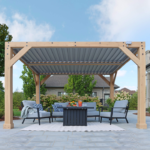 Yardistry Meridian 10 x 12 ft. Wooden Louvered Pergola with Adjustable Aluminum Roof - Image 2