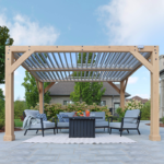 Yardistry Meridian 10 x 12 ft. Wooden Louvered Pergola with Adjustable Aluminum Roof - Image 3