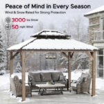 Sunjoy 10' × 12' Cedar Wood Hardtop Gazebo with 2-Tier Steel Roof - Image 2
