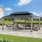 Sunjoy 12' × 20' Cedar Wood Hardtop Gazebo with 2-Tier Steel Roof