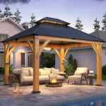 Coveronics 11' × 13' Spruce Wood Hardtop Gazebo with Double Roof
