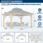 Coveronics 11' × 13' Spruce Wood Hardtop Gazebo with Double Roof - Image 3