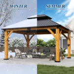 Coveronics 11' × 13' Spruce Wood Hardtop Gazebo with Double Roof - Image 2