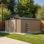 Patiowell 10 ft. x 12 ft. Metal Outdoor Storage Shed – Brown - Image 2