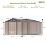 Patiowell 10 ft. x 12 ft. Metal Outdoor Storage Shed – Brown - Image 3