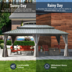 DOMI Outdoor Living 12x20 Classic Hardtop Gazebo with Aluminum Frame, Galvanized Steel Double Roof, Netting & Curtains - Image 2