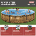 Coleman Power Steel 24' x 52" Round Above Ground Pool Set with Filter Pump, Ladder & Cover - Image 4