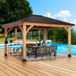 Backyard Discovery Barrington 14x12 Cedar Hardtop Gazebo with Galvanized Steel Roof & PowerPort