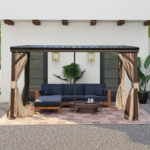 DOMI Outdoor Living 8x12 Wall-Mounted Hardtop Gazebo with Aluminum Frame, Galvanized Steel Roof & Integrated Gutters