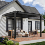 Backyard Discovery Evanston 12 ft. x 10 ft. Wall Mounted Louvered Pergola with PowerPort