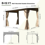 DOMI Outdoor Living 8x12 Wall-Mounted Hardtop Gazebo with Aluminum Frame, Galvanized Steel Roof & Integrated Gutters - Image 3