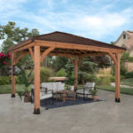 Backyard Discovery Barrington 14x10 Cedar Hardtop Gazebo with Galvanized Steel Roof & PowerPort