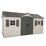 Lifetime Outdoor Storage Shed, 15x8 Ft, Desert Sand, Resin Backyard Tool Shed with Lockable Doors and UV-Protected Panels