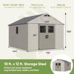 Patiowell 10x12 FT Outdoor Storage Shed with Floor and Lockable Door, All Weather Plastic Shed Garden Shed with Skylight and Multiple Windows for Backyard, Patio, Lawn, Beige - Image 2
