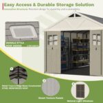 Patiowell 10x12 FT Outdoor Storage Shed with Floor and Lockable Door, All Weather Plastic Shed Garden Shed with Skylight and Multiple Windows for Backyard, Patio, Lawn, Beige - Image 4