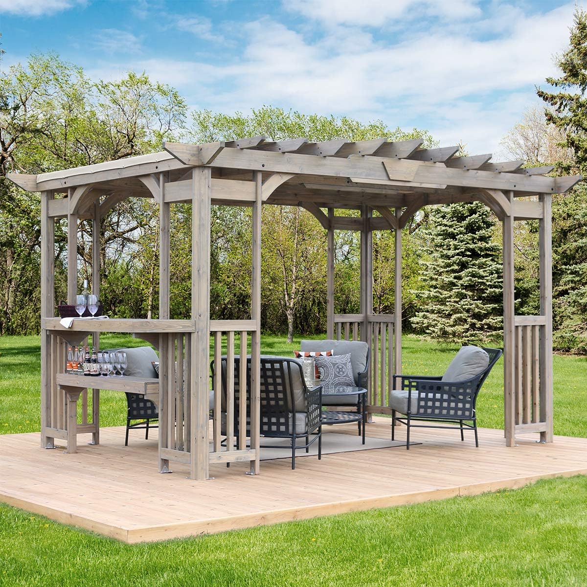 p2-i0 Yardistry 10x14 Madison Cedar Pergola with Removable Snap-on Sunshade, Timber Gray Wood Stain Visit the Yardistry Store - Image 1