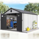 Domi 8x16 FT Outdoor Resin Storage Shed, All-Weather Double-Wall Storage Building with Lockable Doors and Ventilated Roof, Ideal for Lawn Tools, Bikes, Mowers, and Pool Equipment, Grey