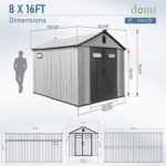 Domi 8x16 FT Outdoor Resin Storage Shed, All-Weather Double-Wall Storage Building with Lockable Doors and Ventilated Roof, Ideal for Lawn Tools, Bikes, Mowers, and Pool Equipment, Grey - Image 4