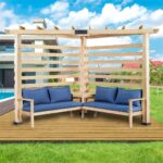 YWMLFZ 9x9 FT Solid Wood Pergola with Corner Seating and Table, Outdoor Patio with Cushioned Sofa