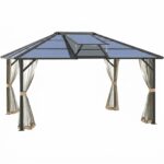 Hardtop Gazebo Aluminum Frame Pergola with Netting and Window,for Courtyard Garden, Iakeside,Grey