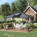 Hardtop Gazebo Aluminum Frame Pergola with Netting and Window,for Courtyard Garden, Iakeside,Grey - Image 2
