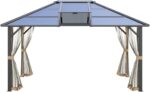 Hardtop Gazebo Aluminum Frame Pergola with Netting and Window,for Courtyard Garden, Iakeside,Grey - Image 3