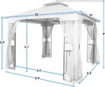 10 Ft. X Khaki Soft Top Steel Outdoor Patio Gazebo with Netting and Shelves, Metal Frame with for Lawn - Image 3