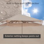 10 Ft. X Khaki Soft Top Steel Outdoor Patio Gazebo with Netting and Shelves, Metal Frame with for Lawn - Image 4