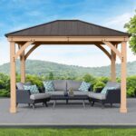 Yardistry 10 x 12 Meridian Cedar Wood Gazebo Pavilion for Patios, Decks, Garden, Backyard, Durable, Aluminum Roof - Image 2