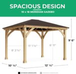Yardistry 10 x 12 Meridian Cedar Wood Gazebo Pavilion for Patios, Decks, Garden, Backyard, Durable, Aluminum Roof - Image 3