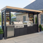 Backyard Discovery Fusion Flame 2 Outdoor Kitchen with 5-Burner Propane Grill, Pizza Oven & Refrigerator